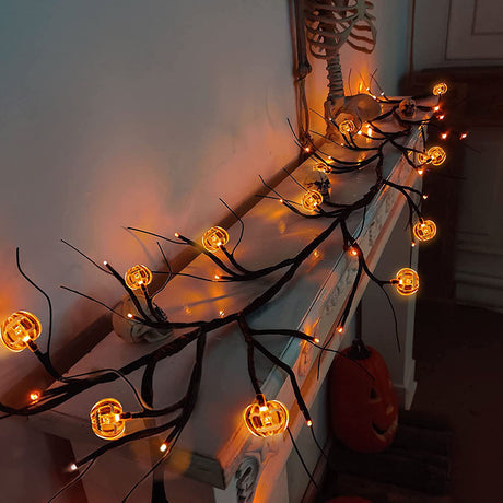 Halloween LED Willow Vine String Light Cool Cartoon Bat Pumpkin Decoration for Indoor Outdoor Party House Decor