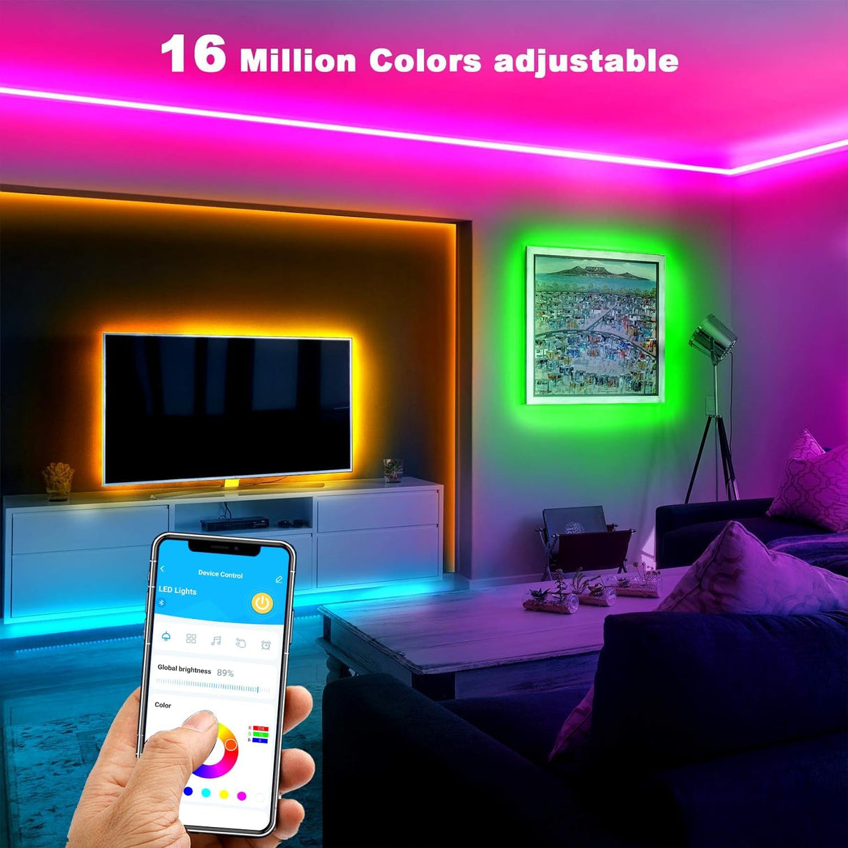 Smart Led Lights 30 Ft, 5050 RGB Led Strip Lights Kits with 24 Keys Remote, App Control Timer Schedule Led Music Strip Lights