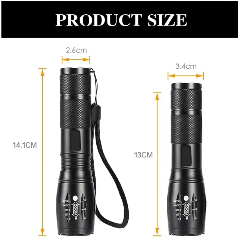 Super-Bright 90000LM LED Tactical Flashlight 5 Modes Zoomable Torch Searchlight