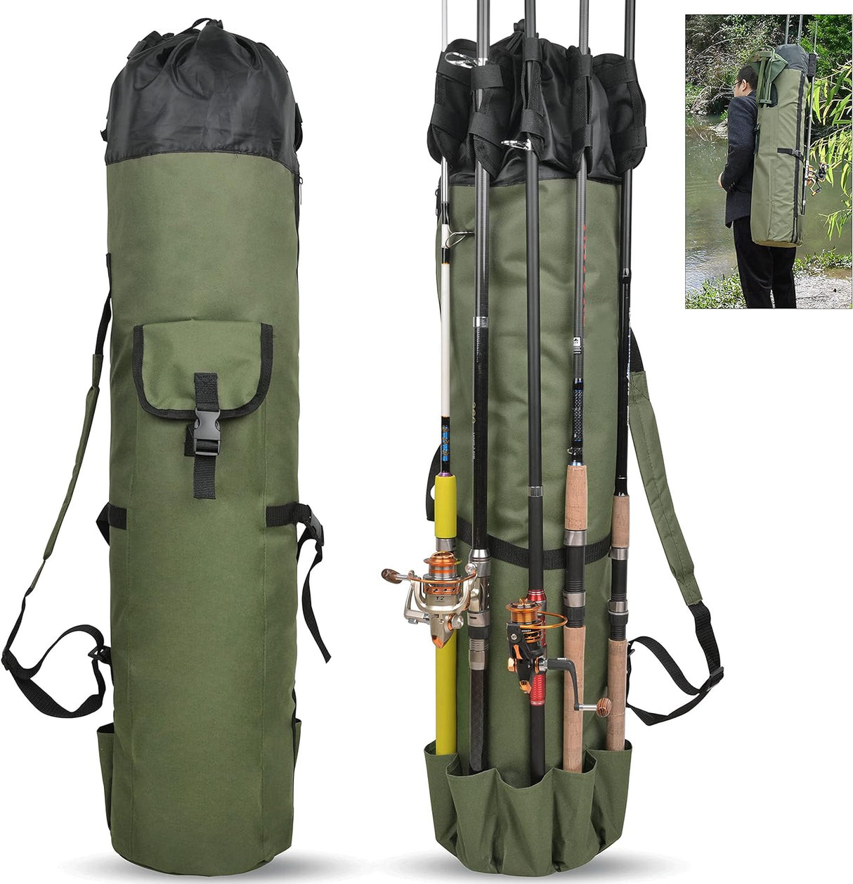 Fishing Rod Bag Pole Holder, Portable Fishing Rod Case Carrier Canvas Pole Storage Bag Travel Carry Case Waterproof Fishing Tackle Gear Organizer