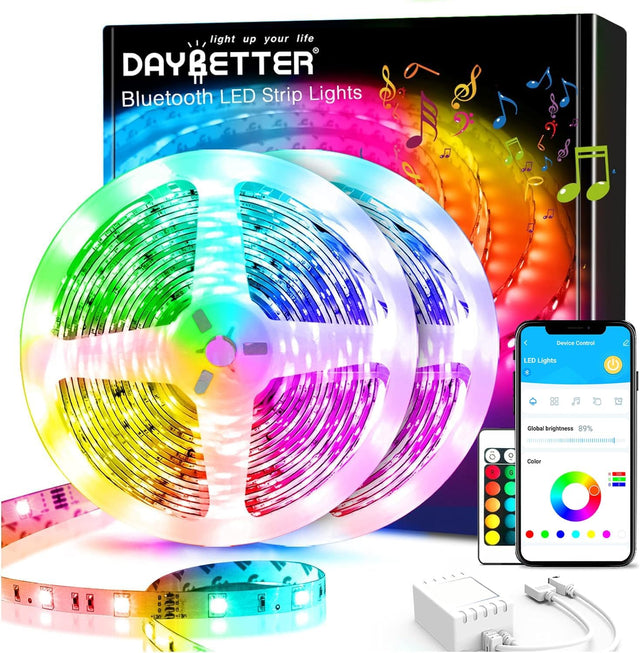 Smart Led Lights 30 Ft, 5050 RGB Led Strip Lights Kits with 24 Keys Remote, App Control Timer Schedule Led Music Strip Lights