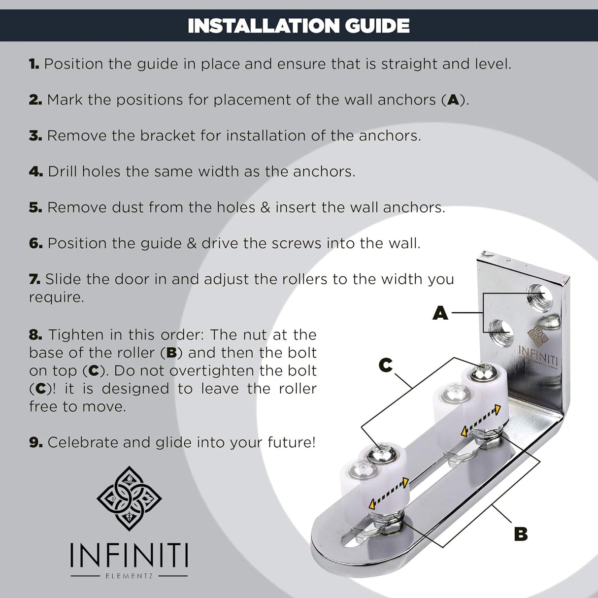 Barn Door Floor Guides, Small Silver 2020 Edition, Bottom Flooring Frame Support with Smooth, Quiet Bearings, Adjustable Roller Sliding Stay, Heavy Duty Steel