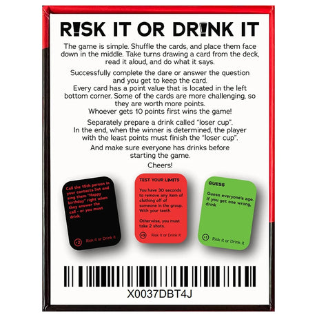 Risk It or Drink It Fun Party Game for College Card Game Drinking Game Pregame Night Hilarious Dares Challenges Questions Adult