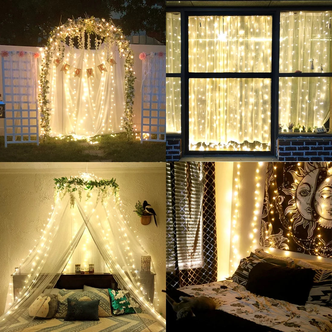 Led Window Curtain Lights,9.8X9.8Ft 300LED, Remote Control,Usb Powered 8 Modes, for Bedroom, Outdoor,Garden