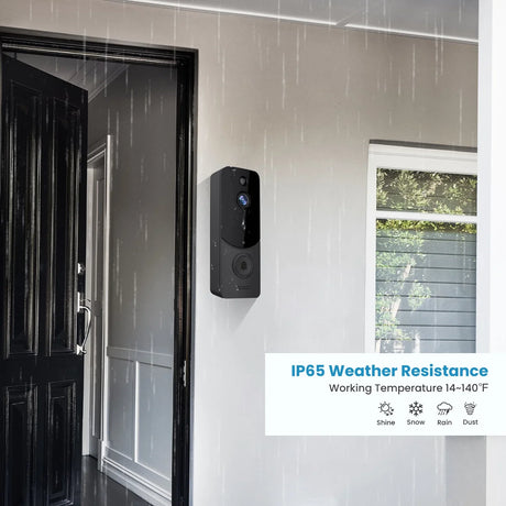 Wireless Doorbell Camera with Chime, Smart Video Doorbell Security Camera with ，Black