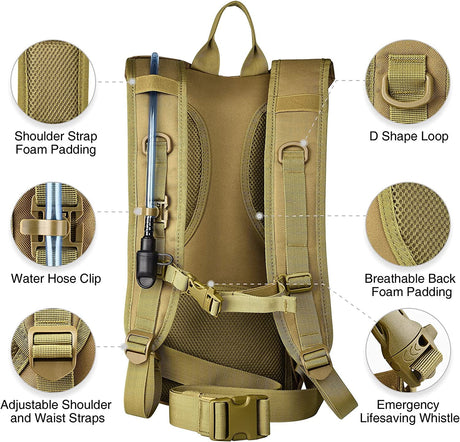 17L Hydration Backpack with 3L TPU Water Bladder, Water Backpack Hydration Pack for Hunting Hiking Cycling Climbing Biking Running, Molle Compatible Water Backpack for Adult, Tan