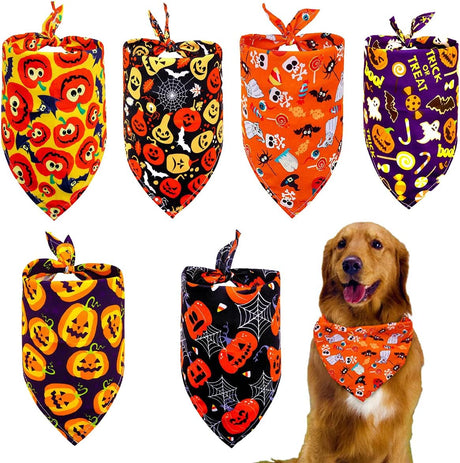 Dog Bandanas for Halloween,6Pcs Pet Triangle Bibs Scarf Autumn Cute Dog Bandanas Pumpkin Bat Spider Pet Scarf Accessories for Small Dogs Cats Pets(Random Color)