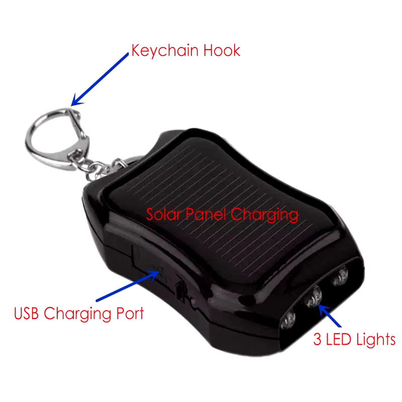 Solar Battery Charger with 3 LED Flashlight and Keychain Portable 1500Amh Mobile Power Rechargeable Power Bank for Cellphone