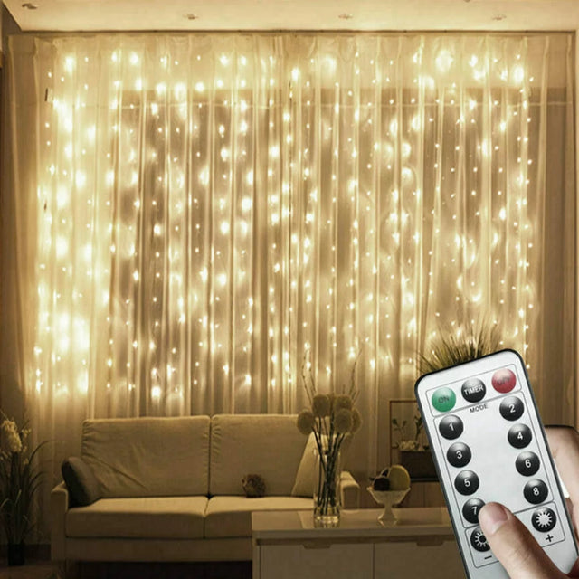 Led Window Curtain Lights,9.8X9.8Ft 300LED, Remote Control,Usb Powered 8 Modes, for Bedroom, Outdoor,Garden