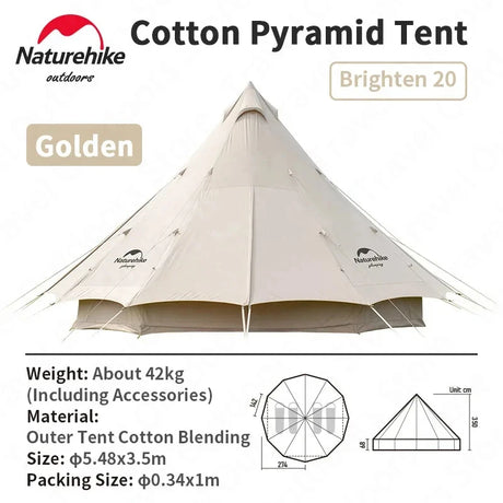 3-4 Persons Pyramid Camping Tent 20M² Large Spaces Luxury Tent Extended Foyer Cotton Tent Brighten 20 Outdoor Travel