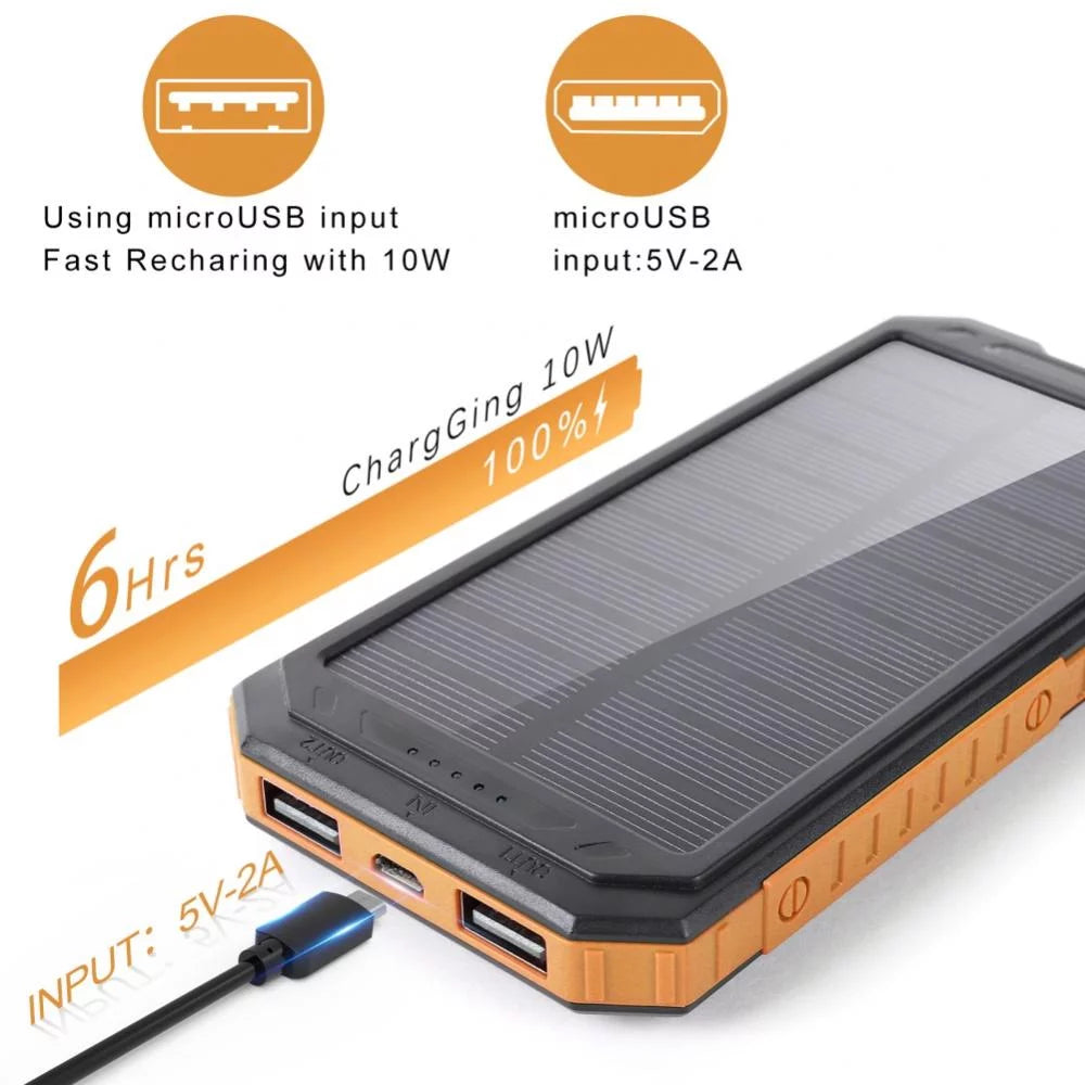 Waterproof 60000Mah Dual USB Portable Solar Battery Charger Solar Power Bank for Iphone, Mobile Cell Phone